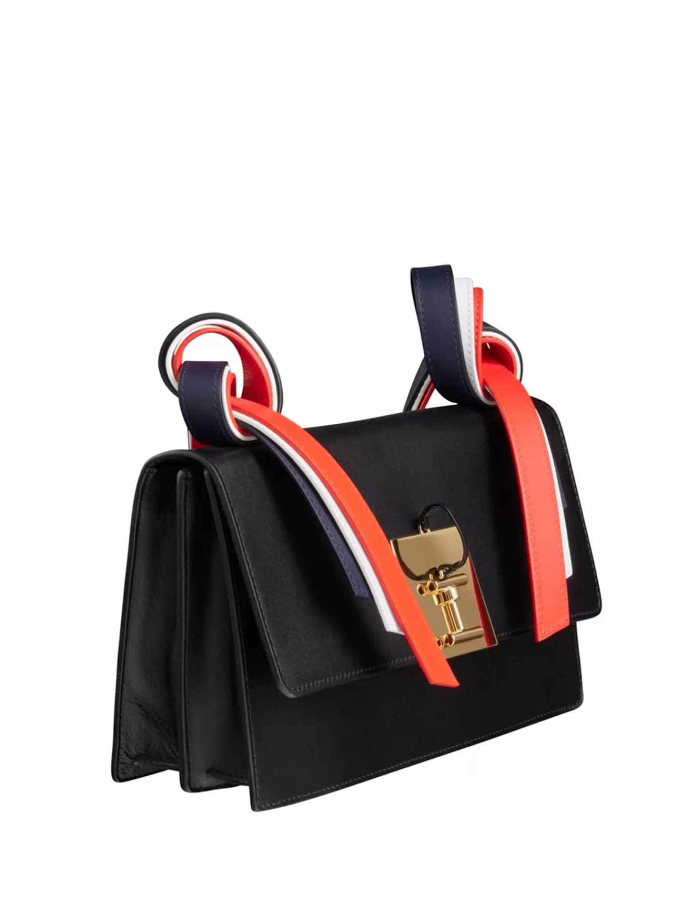 Femme Ines De La Fressange Paris Sac à main Béatrice baguette noir, bandoulière tricolore